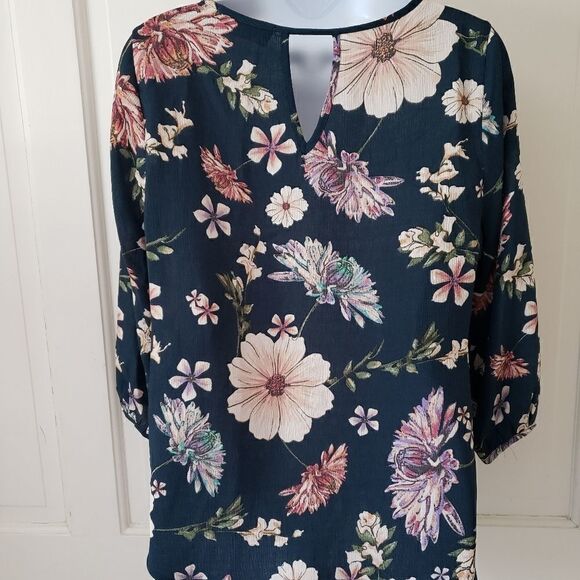 3/4 Sleeves Floral Top - Teal - Picture 4 of 6